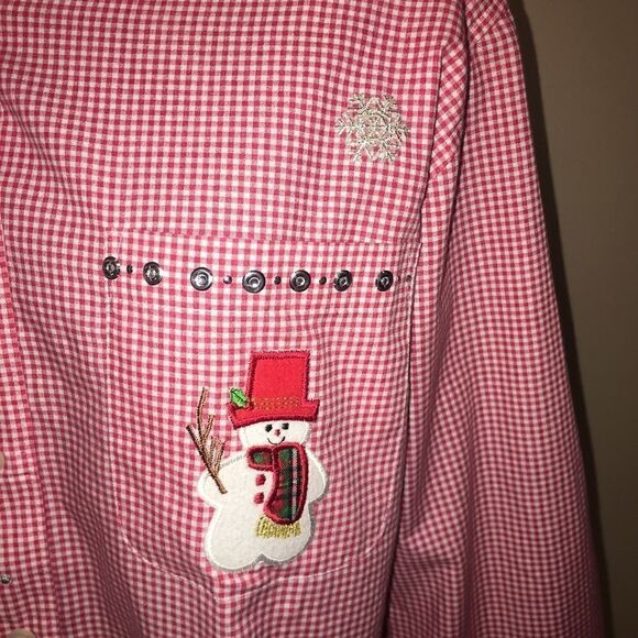 Las Olas Plaid Snowman Christmas Button Up Small - Picture 3 of 7